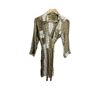 Lucy & Co Brown White Snake Print Wrap Dress. S Long Sleeved Collared. Pockets